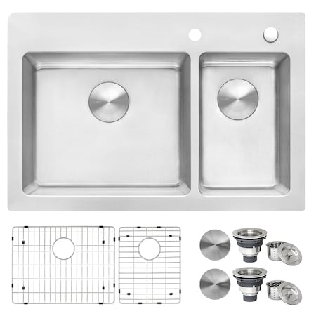 Ruvati 33"x22" Drop-in Topmount Kitchen Sink 16 Gauge SS 70/30 Double Bowl RVM5173